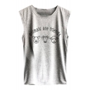 Popular Letter ANIMALS ARE FRIENDS Printed Round Neck Sleeveless Loose Graphic Tank