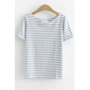 Summer Basic Fashion Striped Printed Round Neck Short Sleeve Loose Relaxed T-Shirt