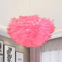 Pink Feather Suspended Light Modern Fashion Fabric Single Light Hanging Lamp for Children Bedroom
