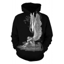 Cool Unique Skull Angel 3D Printing Loose Relaxed Black Hoodie