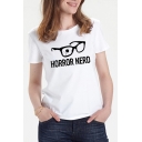 Summer New Stylish Letter HORROR NERD Glasses Print Cotton T-Shirt