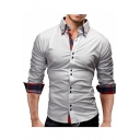 Men's Stylish Patchwork Long Sleeve Slim Fitted Button-Down Shirt