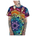 New Fashion Round Neck Short Sleeve 3D Cartoon Floral Print Loose Tee