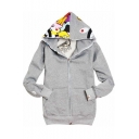 New Fashion Cool Shark Head Printed Long Sleeve Unisex Casual Zip Up Hoodie