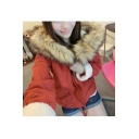 Winter Collection Zip Up Long Sleeve Hooded Coat with Fur Collar