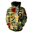 Heart Love Street Style Graffiti 3D Printed Loose Relaxed Green Hoodie