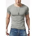 Summer Men's Simple Plain Round Neck Short Sleeve Slim Fit T-Shirt