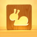 Nordic Style Square Table Light with Cute Snail Boys Girls Bedroom Wood Standing Desk Lamp