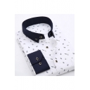 Mens Fashion Allover Logo Printed Contrast Collar French Cuff Button-Down Fitted Dress Shirt