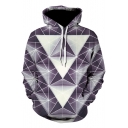 Stylish 3D Geometric Pattern Relaxed Fit Pullover Hoodie in Purple