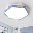 Colorful Modern Hexagon Flush Mount Nursing Room Kindergarten Wood and Metal LED Lighting Fixture