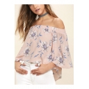 Summer's Fashion Floral Pattern Off The Shoulder 3/4 Sleeve Pullover Blouse
