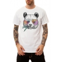 Cute Funny Panda with Glasses Basic Round Neck Short Sleeve Summer T-Shirt