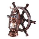 Industrial Nautical Wall Sconce with Lantern Style Metal Cage, Clear Glass Shade