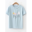 Trendy Letter Balloon Embroidered Students Short Sleeve T-Shirt