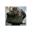 Guys Cool Badge Applique Stand Up Collar Zip Up Fitted Military Jacket