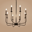 Rustic Open Bulb Chandelier Light 8 Lights Length Adjustable Metal Pendant Lamp with 39