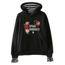 New Album SPEAK YOURSELF Letter Floral Printed Stripe Patched Loose Fit Hoodie
