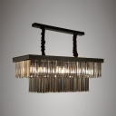 Grey/Amber Crystal Hanging Lights with Rectangle Shape 6/8 Lights Vintage Chandelier for Dining Table