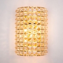 Vintage Style Wall Mount Light Fixture 2 Lights Clear Crystal Sconce Lighting in Gold
