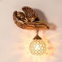 Gold Globe Wall Lamp Rustic Clear Crystal Sconce Light with Angle Decoration for Living Room