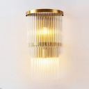 Modern Drum Wall Light Metal 2/3 Lights Gold Sconce Light with Clear Crystal for Bathroom