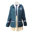 Lovely Cosplay Costume Logo Stripes Printed Zip Up Hoodie Coat Colorblocked Shirt with Mini A-Line Skirt Green Three-Piece Suit Co-ords