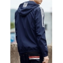 Guys Fashion Stripe Printed Long Sleeve Hooded Zip Up Sport Athletic Jacket