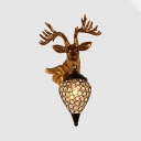 Antique Gold Sconce with Deer Decoration 1 Light Clear Crystal Wall Light for Dining Room