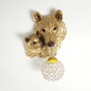 Living Room Globe Sconce Light with Wolf Decoration Rustic Yellow/White Wall Lamp