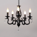 Candle Chandelier Lighting with Curved Arm 5/6 Lights Classic Style Metal Hanging Lamp in Black