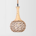 Orb Shape Hanging Light with Adjustable Cord Single Light Rope Rustic Pendant Lighting in Brown for Living Room