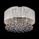 White Fabric Drum Ceiling Light 4 Lights Vintage Flush Mount Lighting for Bedroom with Clear Crystal