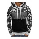 Mens Fashion Camo Colorblock Fitted Long Sleeve Drawstring Hoodie