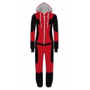 Fashion Halloween Cosplay Costume Drawstring Hoodie Long Sleeve Zip Up Red Jumpsuits