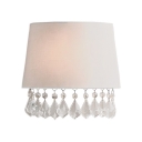 Single Light Tapered Wall Lamp with Clear Crystal Antique Style White Fabric Sconce Light
