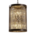 Cylinder Pendant Lighting with Clear Crystal Prism Hallway 6 Bulbs Modern Lighting in Black