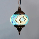 Single Light Spherical Light Fixture Antique Mosaic Pendant Lighting for Living Room