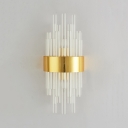 Clear Pipe Crystal Sconce 2 Lights Modern Metal Wall Lamp in Gold/Brushed Brass for Bedroom