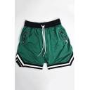 Men's Striped Cuff Drawstring Quick Dry Breathable Mesh Casual Running Shorts with Zip-Pockets
