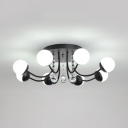 Globe LED Semi Flush Ceiling Light Modern Acrylic Semi Ceiling Fixture with Clear Crystal in White/Black