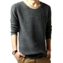 Mens New Trendy Solid Color Round Neck Loose Casual Slouch Jumper Sweater