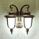 2 Lights Lantern Wall Lamp with White Glass Vintage Waterproof Wall Sconce for Patio in Antique Bronze