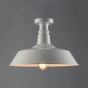 Single Barn Shade Semi Flush Ceiling Light Retro Style 14'' Wide Metal Close to Ceiling Light in White