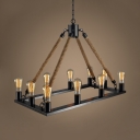 Dining Room Rectangle Island Pendant Lights Metal Rustic Black Hanging Pendant with Adjustable Chain
