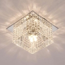 Modern Square Flush Mount Lighting Clear Crystal Ceiling Fixture in Chrome for Bedroom