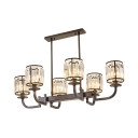 Cylinder Chandelier Dining Room 6 Lights Contemporary Clear Crystal Pendant Lighting Fixture in Black