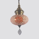 Moroccan Globe Hanging Lamp 1 Light Glass Pendant Light in Antique Brass for Hallway