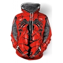 New Stylish 3D Spider Printed Long Sleeve Red Pullover Hoodie