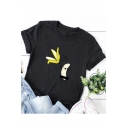 Stylish Banana Printed Round Neck Short Sleeve Casual T-Shirt